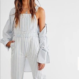 Rollas original high rise straight overalls-blue and white stripe